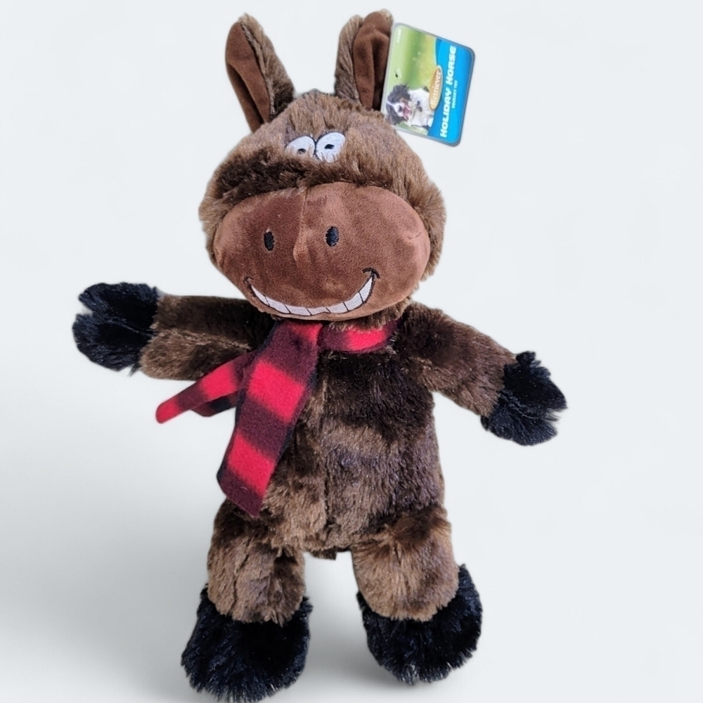 NEW Holiday Horse Retriever Squeaky Toy Plush Dog Toy
